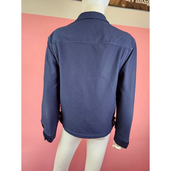 Men's Small Women's Large Vintage 1970's Navy Blue Dagger Collar Zip Up Jacket - Picture 7 of 12